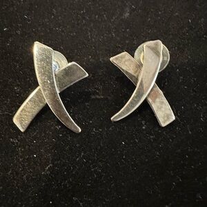 Vintage Sterling Silver X / Kiss Earrings • Paloma Picasso Style • Modernist